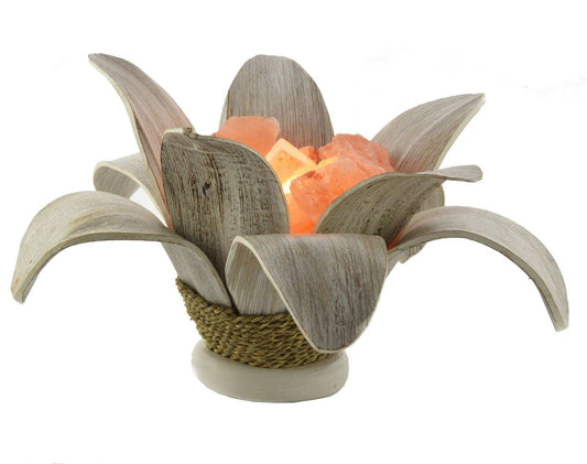 Lampada di Sale Rosa Himalayano – Braciere con Foglie di Cocco
