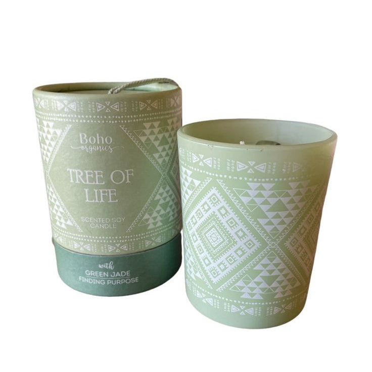 Candela in cera di soia BOHO ORGANIC Tree of Life con Giada Verde - 200g