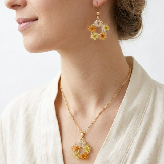 Parure Botanica "Fiorella" - Collana e Orecchini con veri fiori di Glixia - Fatti a Mano