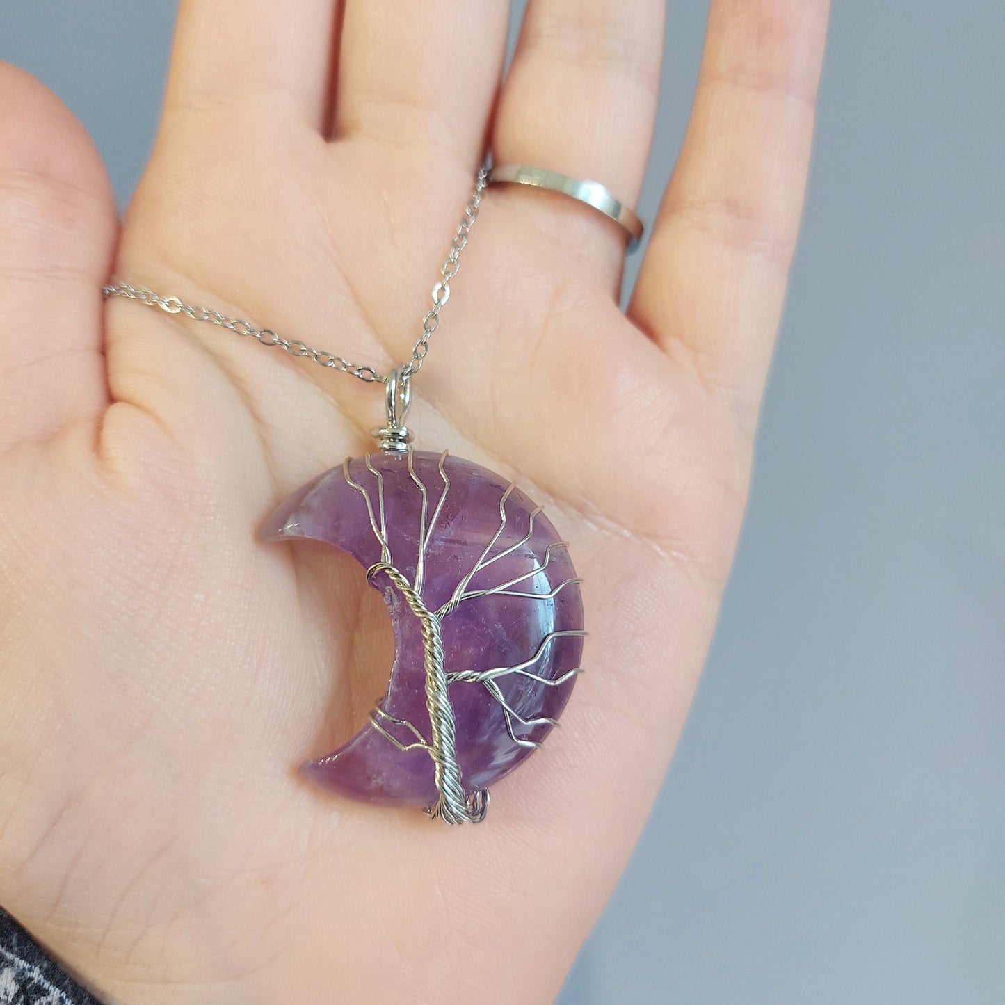 Collana con Luna in Ametista e Albero della Vita