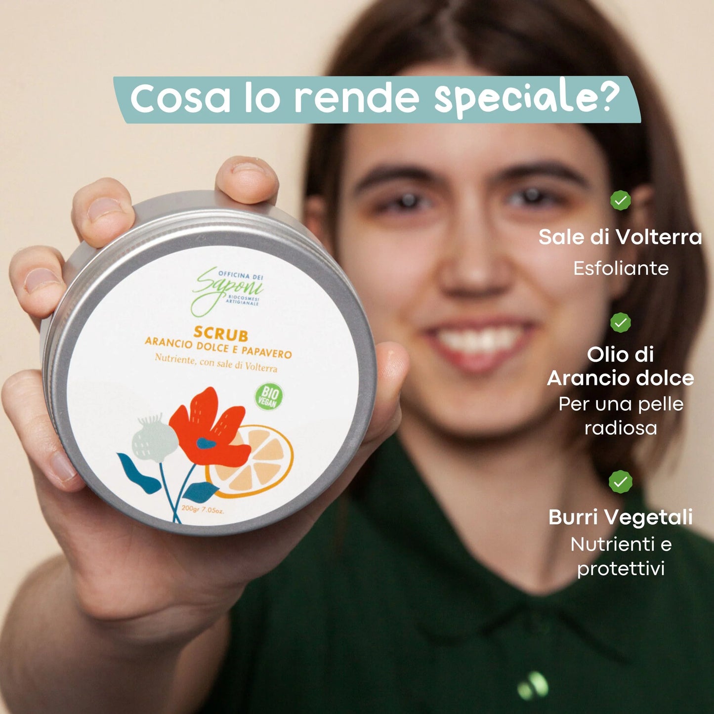 Scrub corpo biologico Arancio Dolce e Papavero - Officina dei Saponi