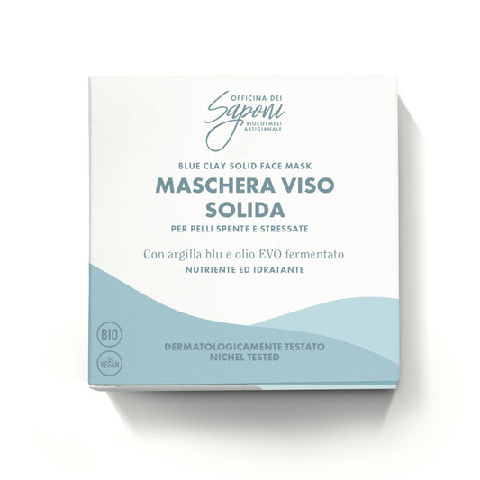 Maschera viso solida nutriente e idratante con argilla blu e olio EVO fermentato - Officina dei Saponi