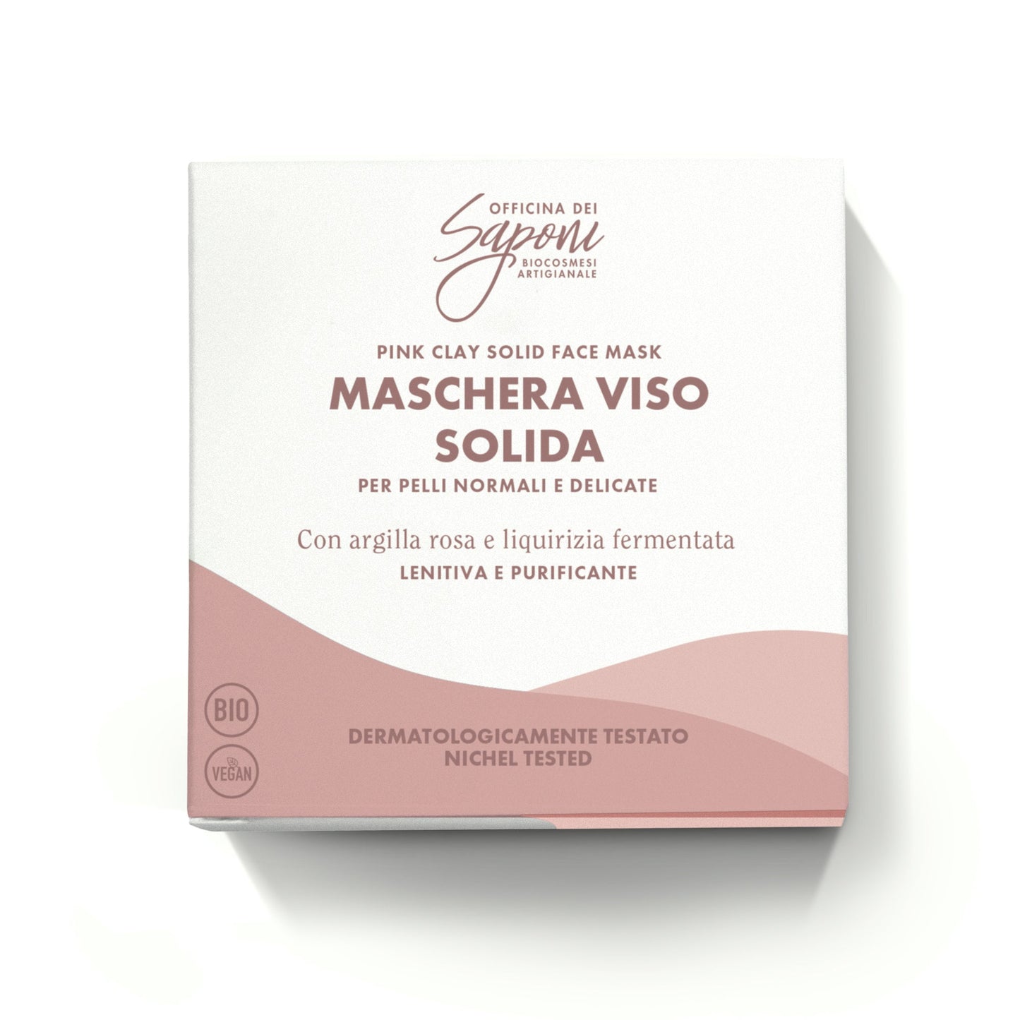 Maschera viso solida lenitiva e purificante con argilla rosa e liquirizia fermentata - Officina dei Saponi