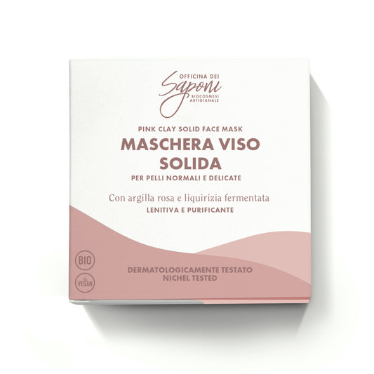 Maschera viso solida lenitiva e purificante con argilla rosa e liquirizia fermentata - Officina dei Saponi