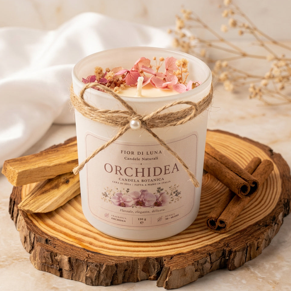 Candela Botanica Fior di Luna Fatta a Mano - Orchidea