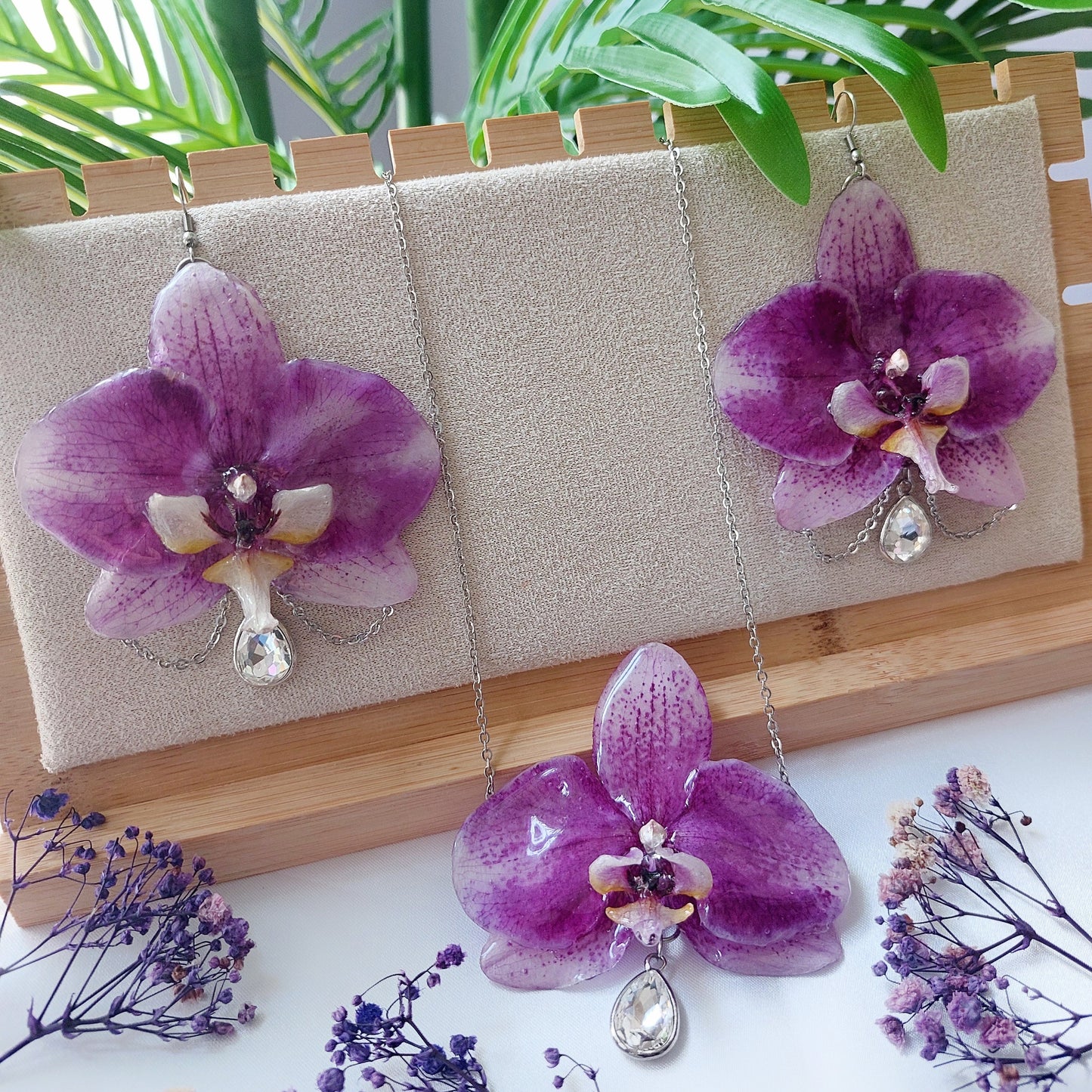 Orecchini e Collana con vere orchidee - Parure Botanica "Orchidee di Luce"