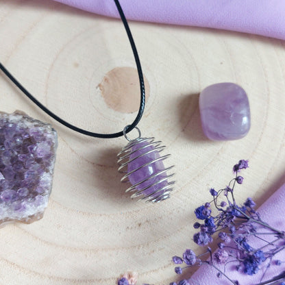 Collana con ciondolo gabbietta con ametista