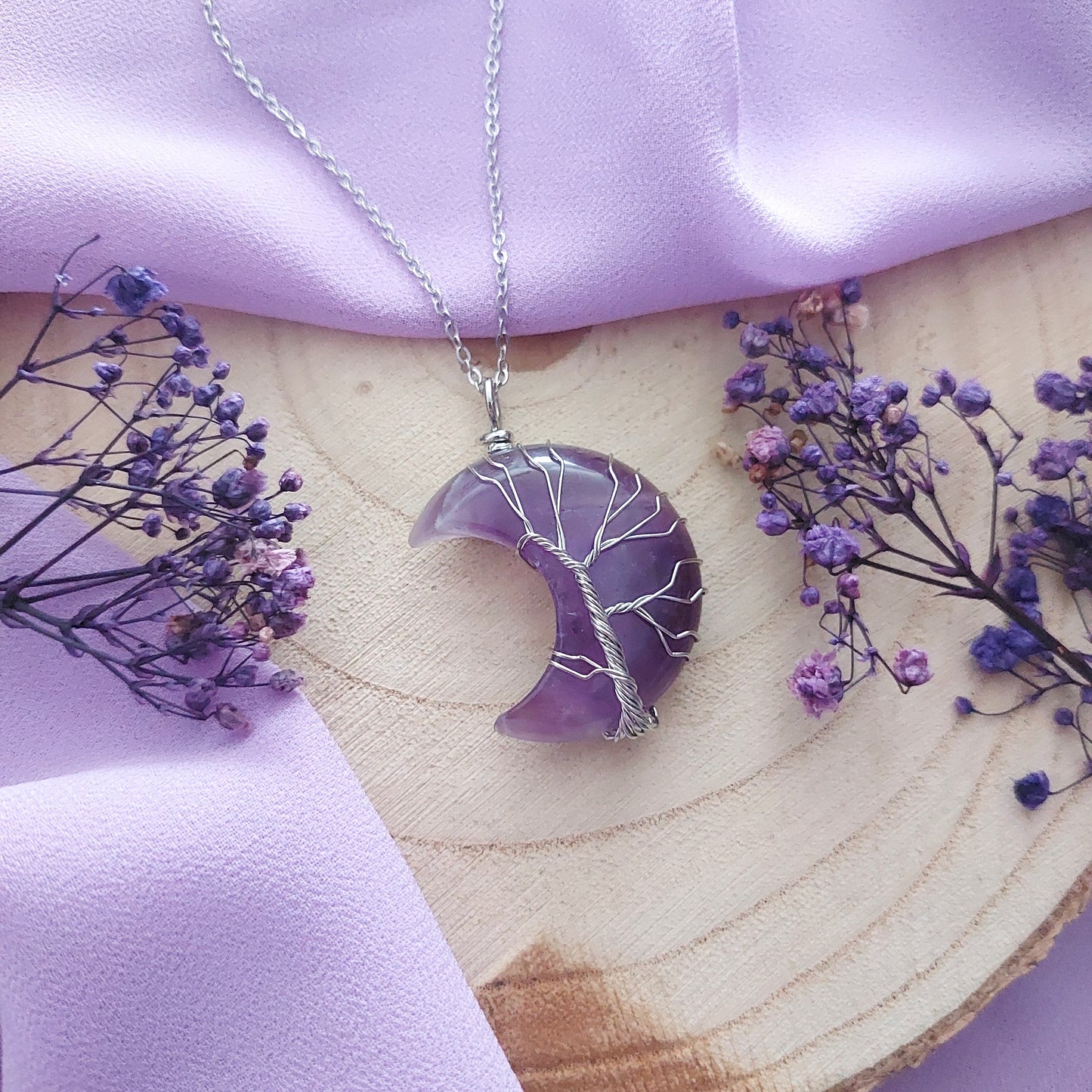 Collana con Luna in Ametista e Albero della Vita