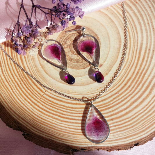 Collana e Orecchini con petali di Geranio