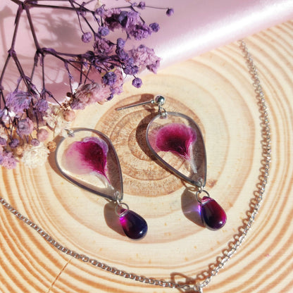 Collana e Orecchini con petali di Geranio