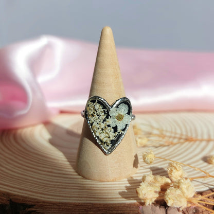 Anello "Cuore Fiorito" Nero e Bianco