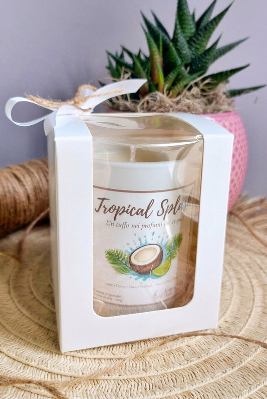 Candela Fatta a Mano Fior di Luna "Tropical Splash" - Lime, cocco, yuzu, verbena, pesca e fava tonka