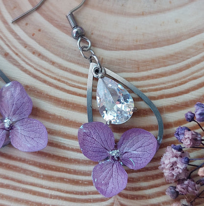 Orecchini Botanici "Luce" con Ortensie Viola
