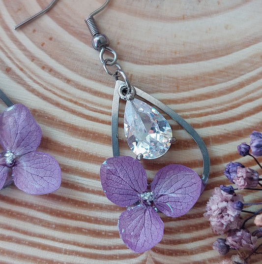 Orecchini Botanici "Luce" con Ortensie Viola