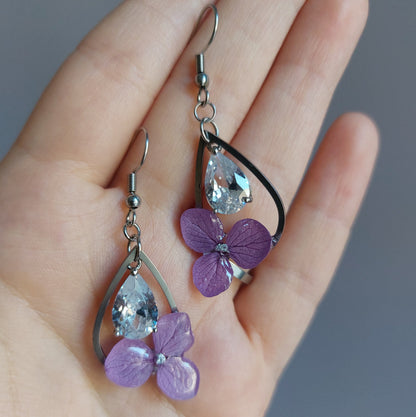 Orecchini Botanici "Luce" con Ortensie Viola