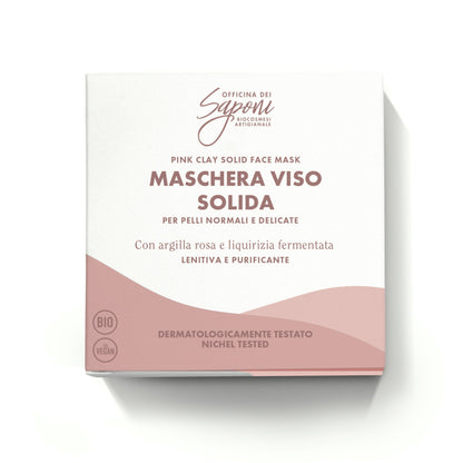Maschera viso solida lenitiva e purificante con argilla rosa e liquirizia fermentata - Officina dei Saponi