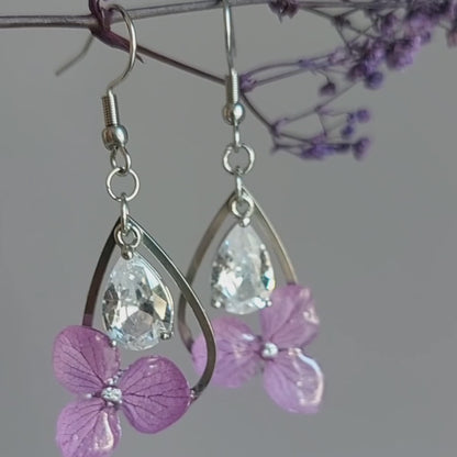 Orecchini Botanici "Luce" con Ortensie Viola