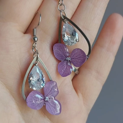 Orecchini Botanici "Luce" con Ortensie Viola