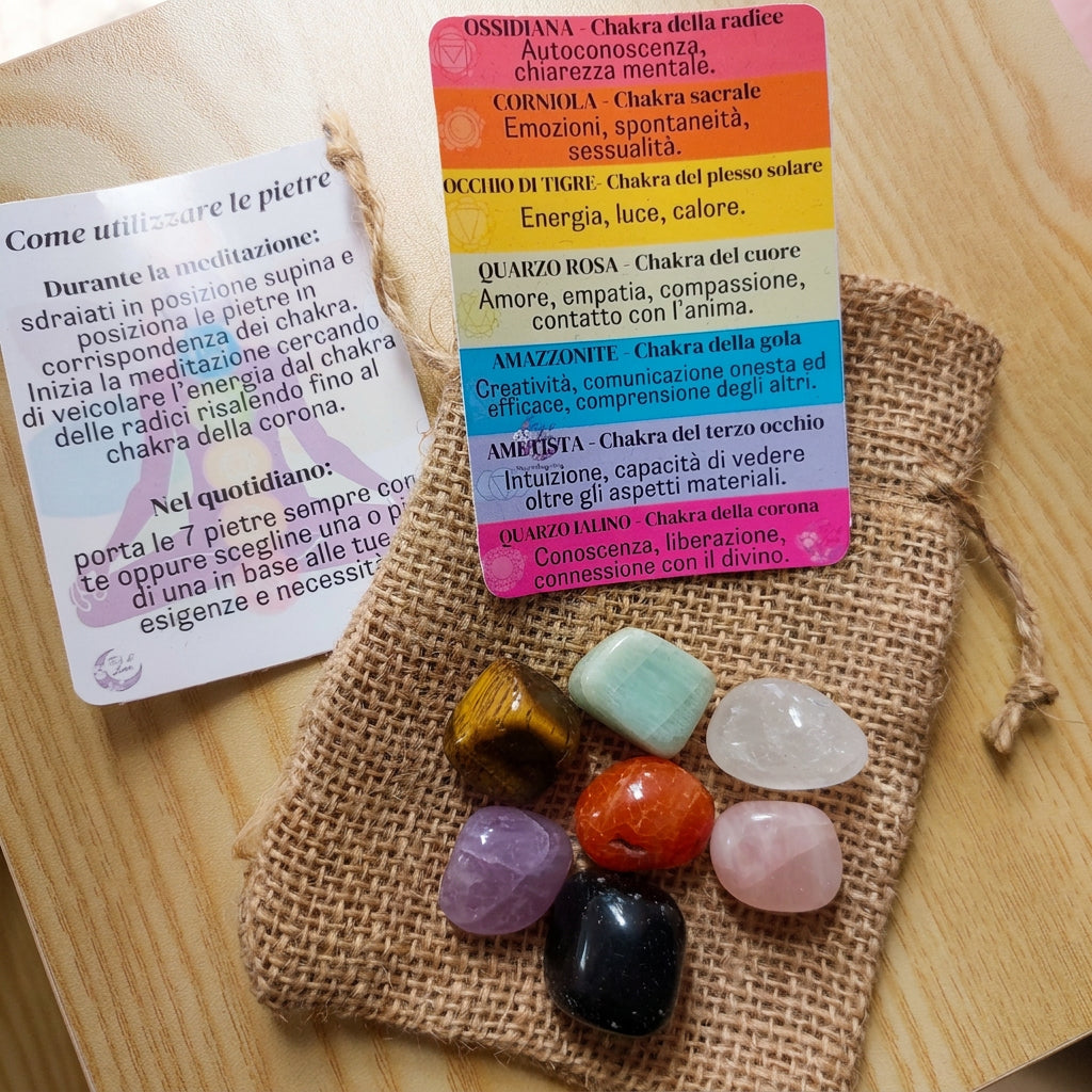 Sacchetto Pietre Naturali dei 7 Chakra per il Riequilibrio Energetico
