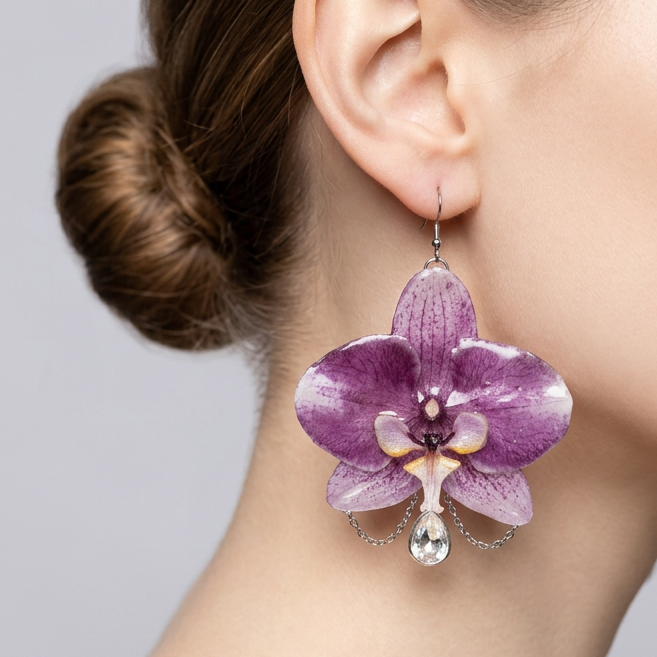 Parure Botanica "Orchidee di Luce" - Orecchini e Collana con vere orchidee fatti a mano