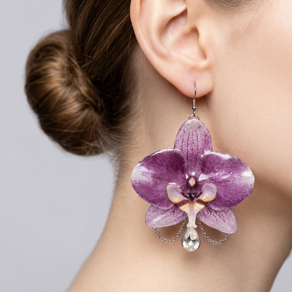 Parure Botanica "Orchidee di Luce" - Orecchini e Collana con vere orchidee fatti a mano