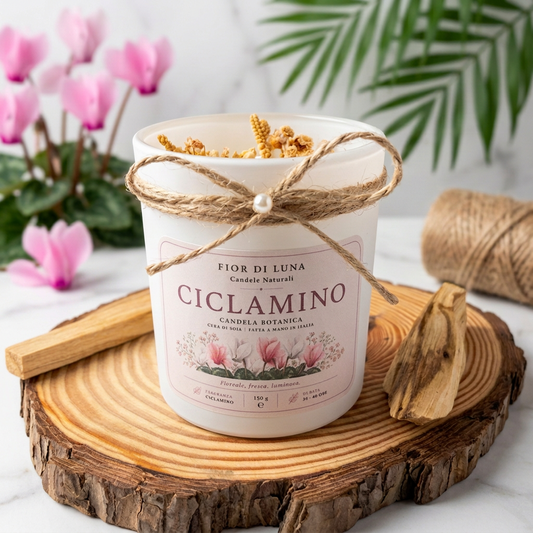 Candela Botanica Fior di Luna Fatta a Mano - Ciclamino