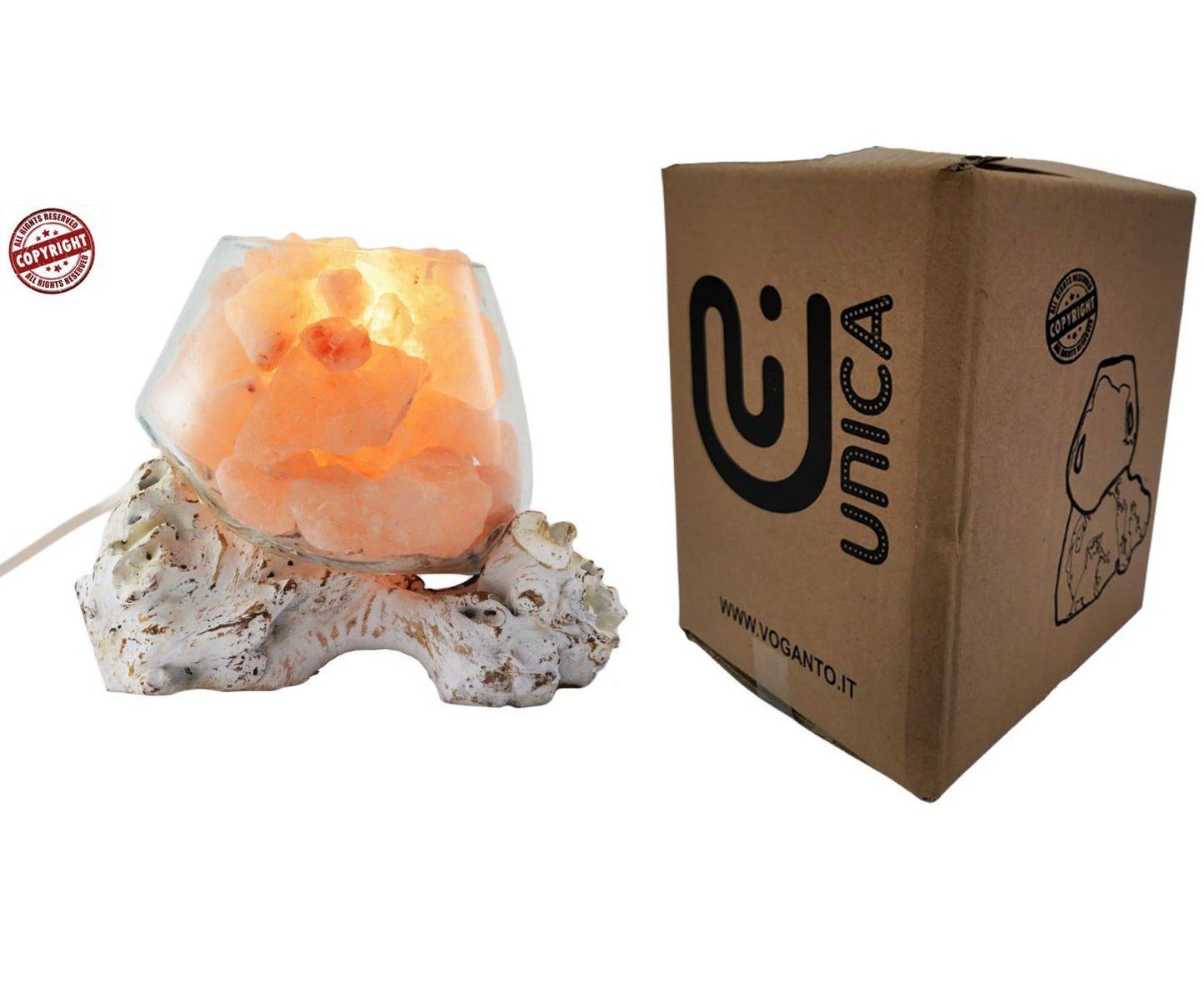 Lampada di sale dell'Himalaya UNICA© in Vetro Soffiato e Gamal Wood 2,5-4kg