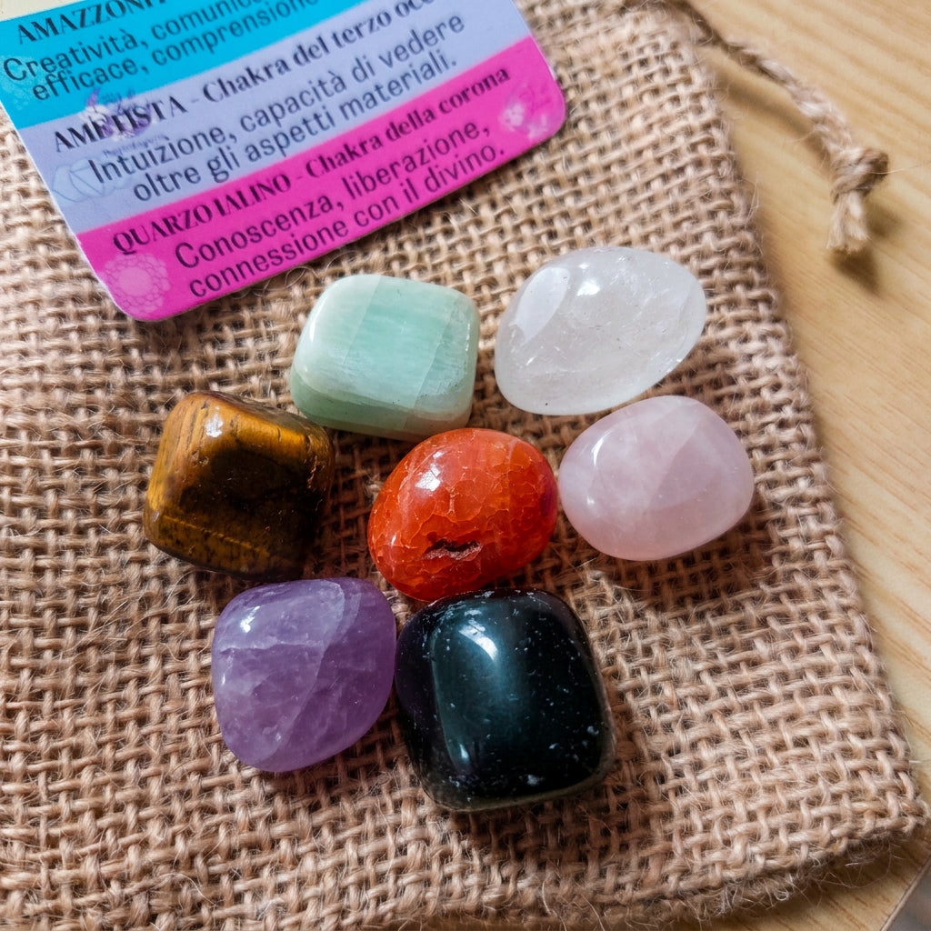 Sacchetto Pietre Naturali dei 7 Chakra per il Riequilibrio Energetico